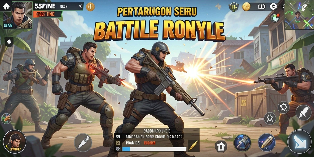 Gameplay seru dalam pertempuran Battle Royale di 55FIVE.