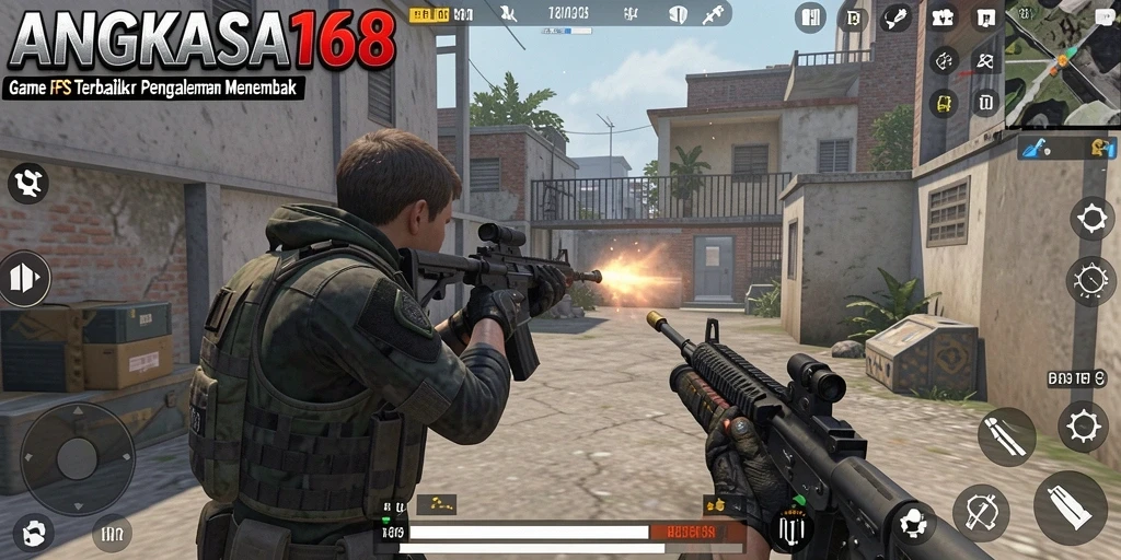 Tampilan gameplay menembak yang mendebarkan dalam ANGKASA168.