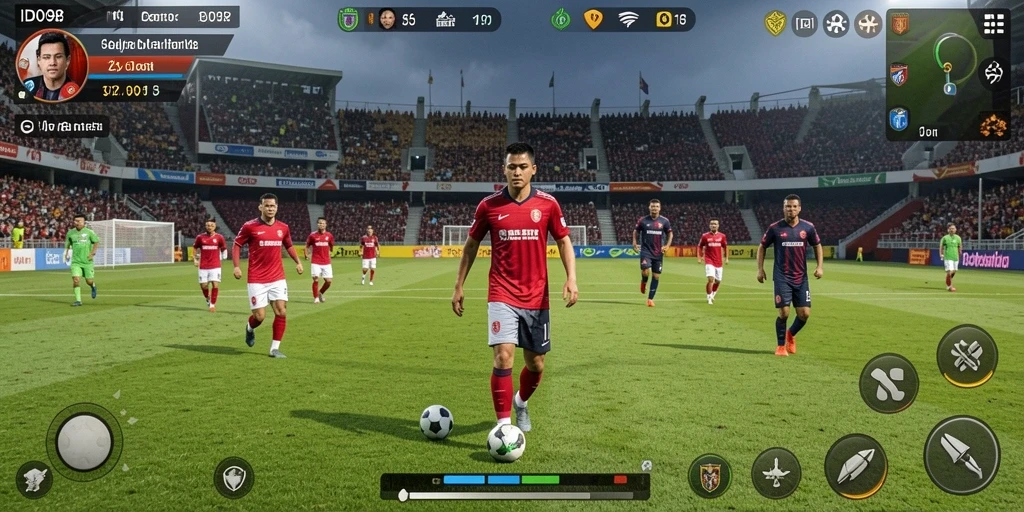 Tampilan menarik dari gameplay ID098 yang penuh aksi sepak bola.