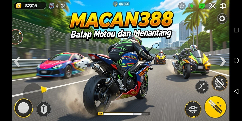Screenshot dari gameplay seru MACAN388 di trek balap.