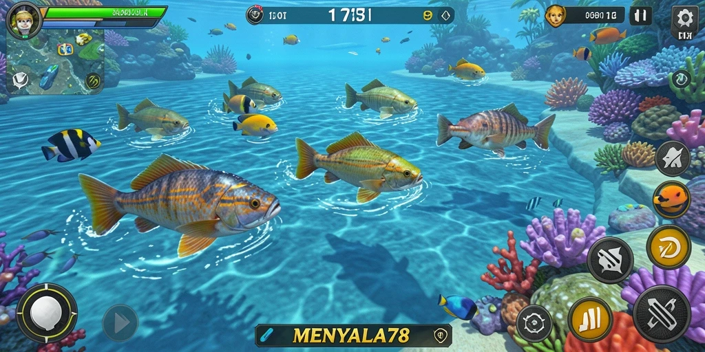 Screenshot gameplay MENYALA78 menampilkan aksi seru Tembak Ikan.