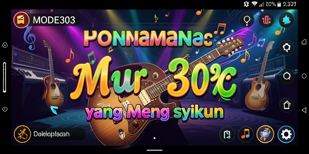 Tangkapan layar utama MODE303 menampilkan permainan musik yang seru dan interaktif.