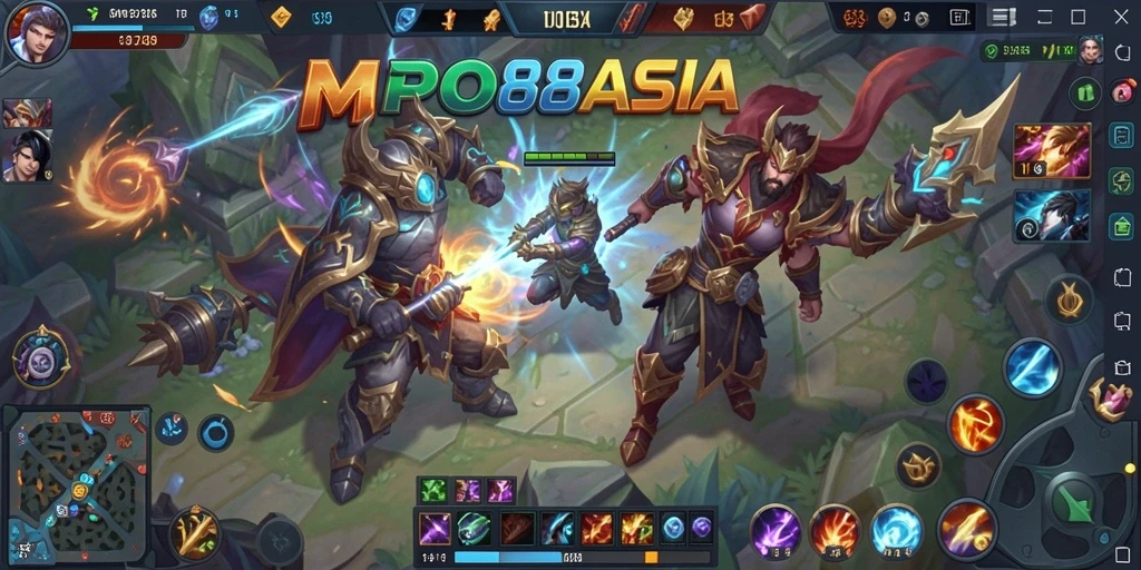 Screenshot gameplay MPO88ASIA dengan pertarungan seru di arena MOBA.