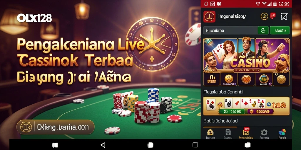 Screenshot utama OLX128 menampilkan dealer profesional dan suasana kasino nyata.