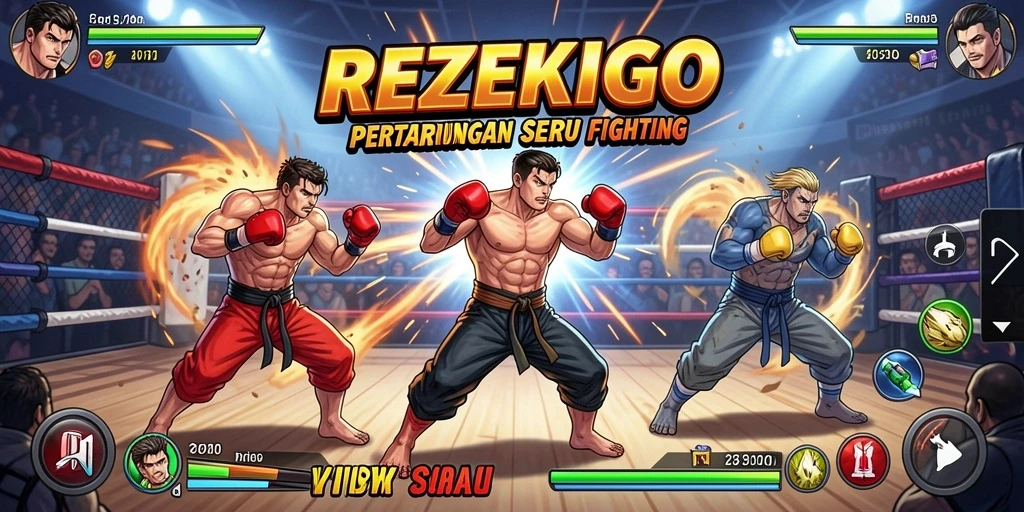 Tampilan grafis dan aksi pertarungan dalam REZEKIGO yang seru.