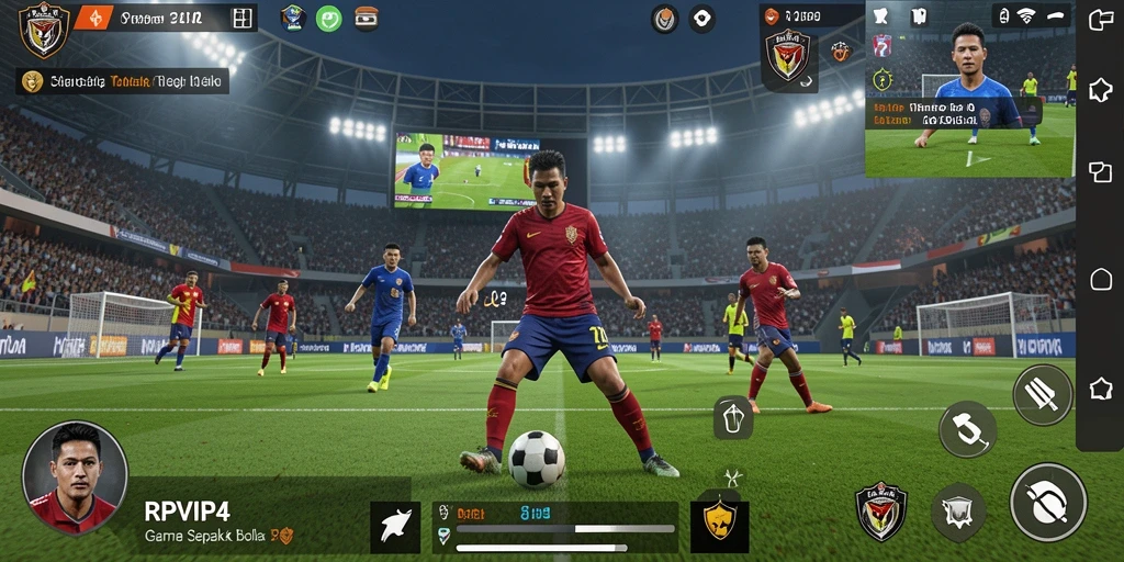 Screenshot gameplay RPVIP4 menampilkan pertandingan sepak bola yang seru dan realistis.