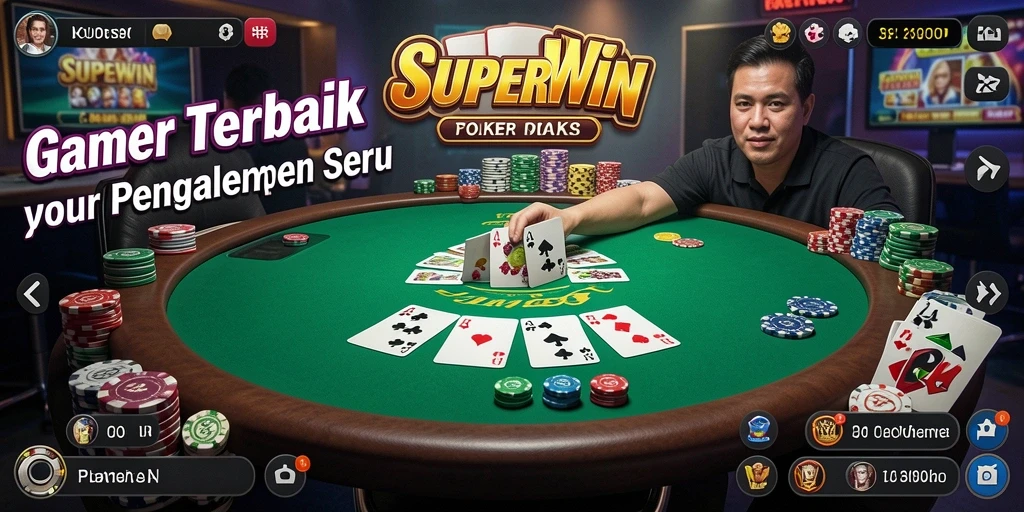 Tampilan screenshot utama SUPERWIN menampilkan gameplay poker yang mendebarkan.